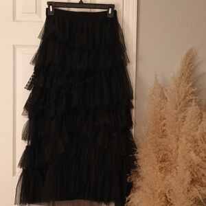 Anthropologie Black Asymmetrical Tiered Skirt